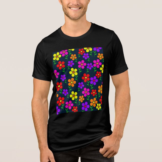 Mehrfarbige Blumen Blumenmuster-34654 Tri-Blend Shirt (Vorderseite)