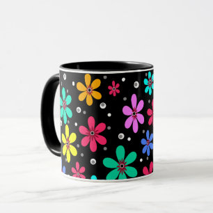 Mehrfarbige Blumen Gänseblümchen Retro-Hintergrund Tasse