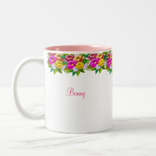 Mehrfarbige Blumen & Kalligrafie Zweifarbige Tasse