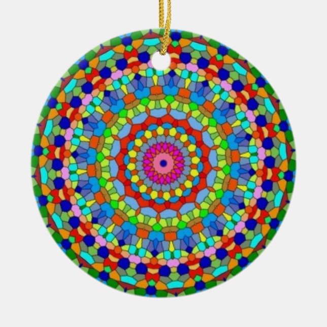 Mehrfarbige Buntglas-Kaleidoskop-Verzierung Keramikornament (Vorne)