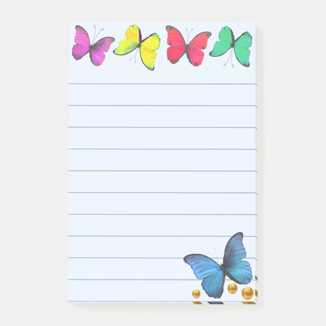 Mehrfarbige Butterflies & Confetti auf Light Blue Post-it Klebezettel (Vorderseite)