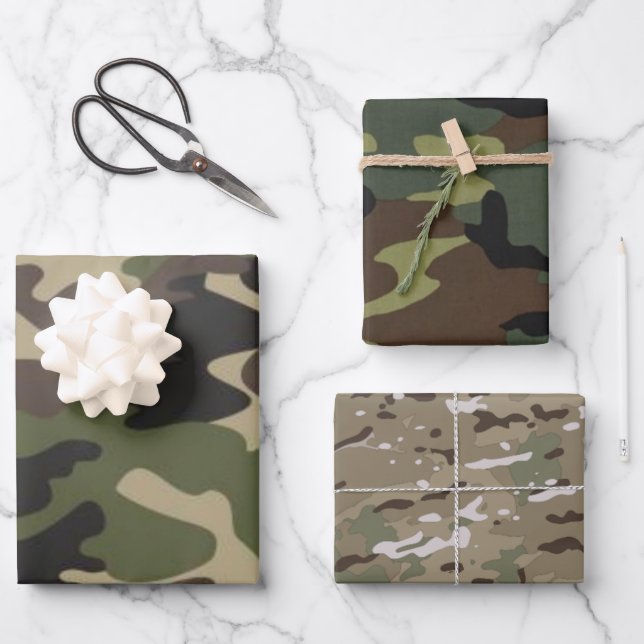 Mehrfarbige Camouflage-Camouflage, militärisches M Geschenkpapier Set (Vorderseite)
