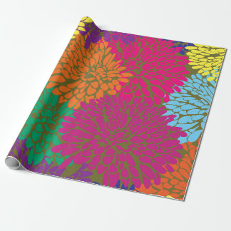 mehrfarbige Chrysanthemen auf Olivenpapier Geschenkpapier