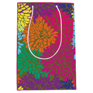 mehrfarbige Chrysanthemen auf Olivenpapier Mittlere Geschenktüte