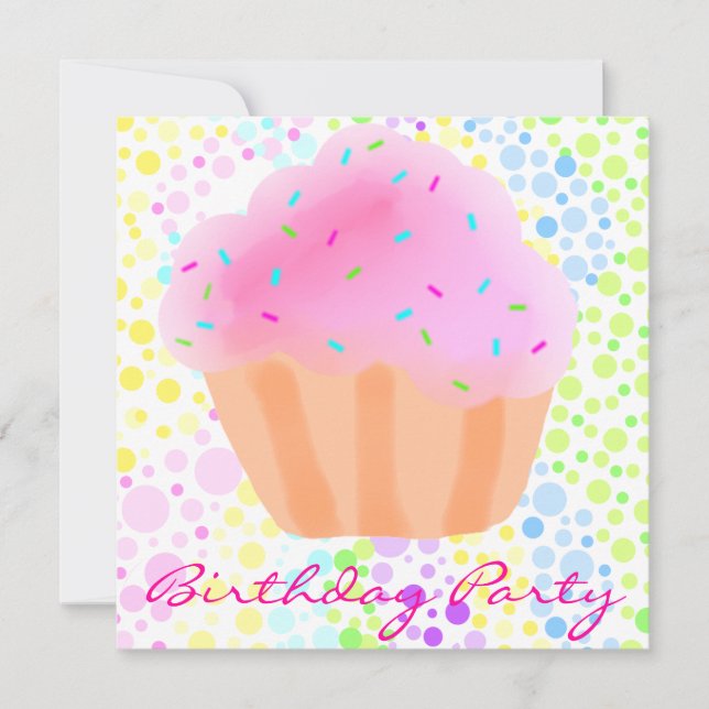 Mehrfarbige CupCake Einladung zum Geburtstag (Vorderseite)
