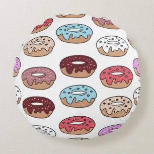 Mehrfarbige Donuts handgezeichnet nahtlos Muster.  Rundes Kissen