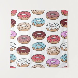 Mehrfarbige Donuts handgezeichnet nahtlos Muster. Wandteppich