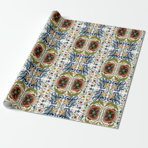 Mehrfarbige estnische Volkskunst Blumenmuster Geschenkpapier