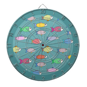 Mehrfarbige Fische auf Türkis Dartscheibe