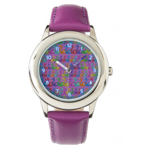 Mehrfarbige Flamingo-Armbanduhr mit Herzen Armbanduhr