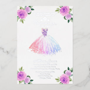 Mehrfarbige Floral Quinceanera Folieneinladung