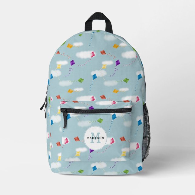 Mehrfarbige Flying Kites Kids Monogram School Bedruckter Rucksack (Vorderseite)