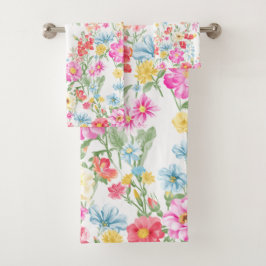 Mehrfarbige Frühlingsblumen Badehandtuch-Set Badhandtuch Set
