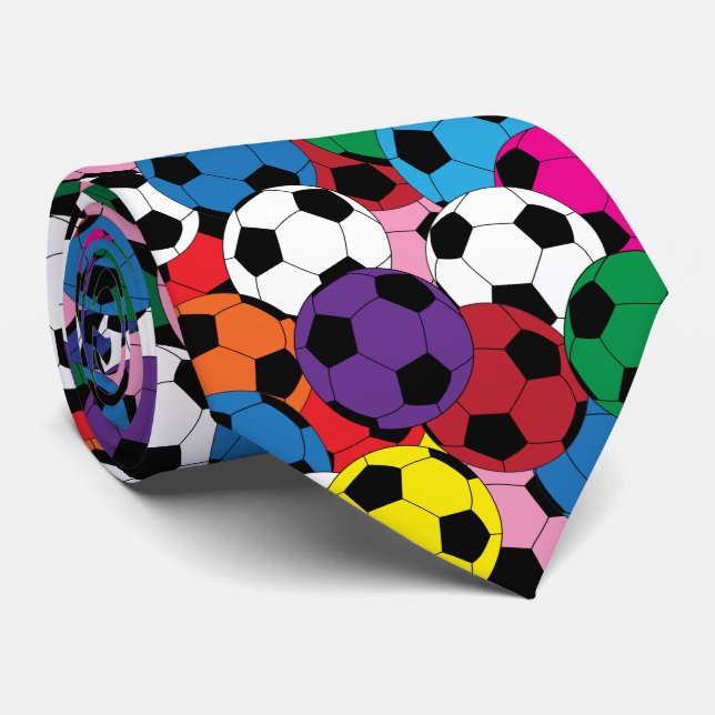 Mehrfarbige Fußball-Ball-Collage - eine Seite Krawatte (Gerollt)