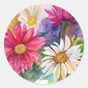 Mehrfarbige Gerbera-Gänseblümchen Runder Aufkleber