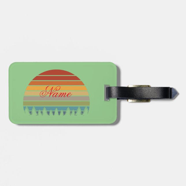 Mehrfarbige gestreifte Sonne mit Bäumen Thunder_Co Gepäckanhänger (Rückseite horizontal)