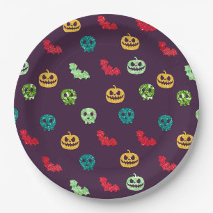 Mehrfarbige Glitter-Halloween-Muster Pappteller