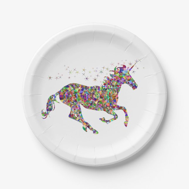 Mehrfarbige Gold Stars Einhorn Mythisches Pferd Pappteller (Vorderseite)