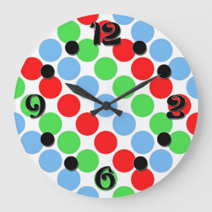 Mehrfarbige große Polka-Punkte Retro-60er Wanduhr