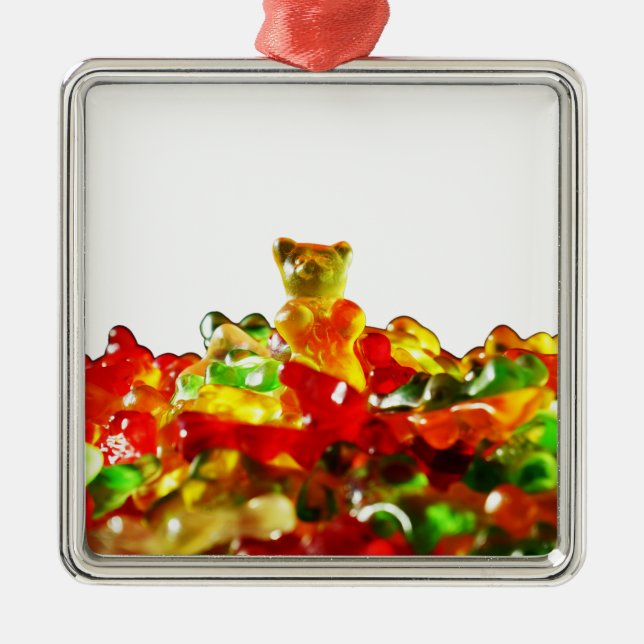 Mehrfarbige gummiartige Bären Silbernes Ornament (Vorne)