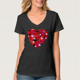 Mehrfarbige Hearts Nano Black V-Neck T - Shirt