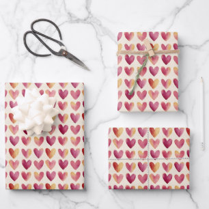 Mehrfarbige Herzen auf Elfenbein Geschenkpapier Set