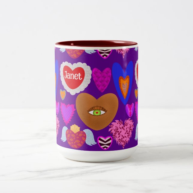 Mehrfarbige Herzen Valentine Zweifarbige Tasse (Mittel)