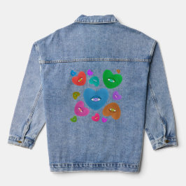 Mehrfarbige Herzklopfe mit Augapfelwangen-Liebe Jeansjacke