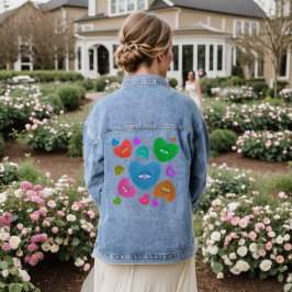 Mehrfarbige Herzklopfe mit Augapfelwangen-Liebe Jeansjacke