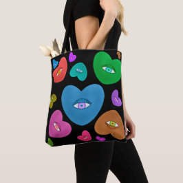 Mehrfarbige Herzklopfe mit Augapfelwangen-Liebe Tasche