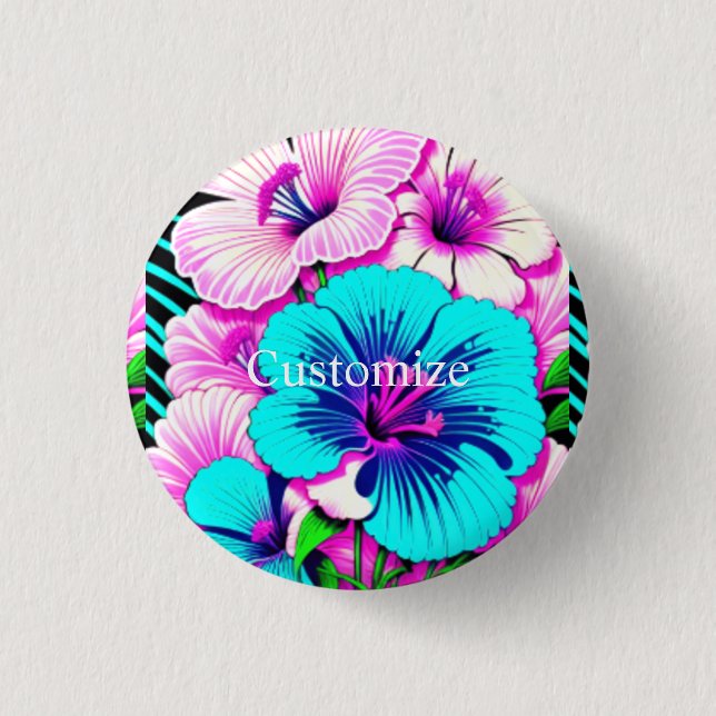 Mehrfarbige Hibiskus-Blume Thunder_Cove Button (Vorderseite)