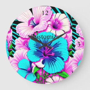 Mehrfarbige Hibiskus-Blume Thunder_Cove Große Wanduhr