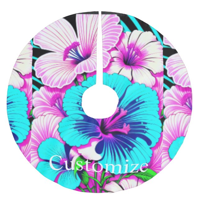Mehrfarbige Hibiskus-Blume Thunder_Cove Polyester Weihnachtsbaumdecke (Vorderseite)