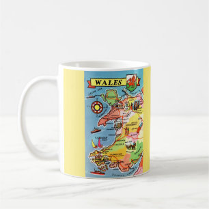 Mehrfarbige Illustrierte Karte von Wales Kaffeetasse