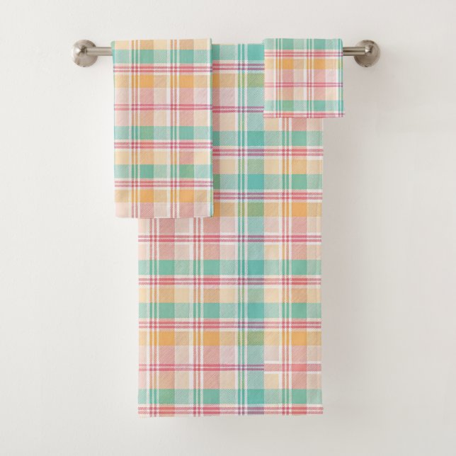 Mehrfarbige Karo-Gingham Badhandtuch Set (Insitu)