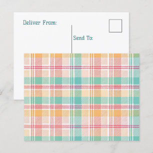 Mehrfarbige Karo-Gingham Feiertagspostkarte