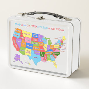 mehrfarbige Karte der "United Staaten Lunch Box" Metall Brotdose