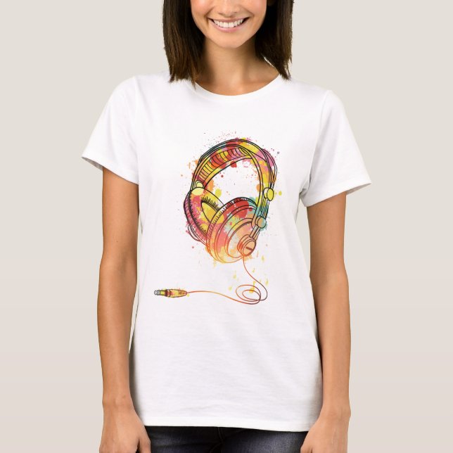 Mehrfarbige Kopfhörer T-Shirt (Vorderseite)