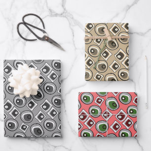Mehrfarbige Kreise und Retro-Sechziger-Jahre-Umman Geschenkpapier Set