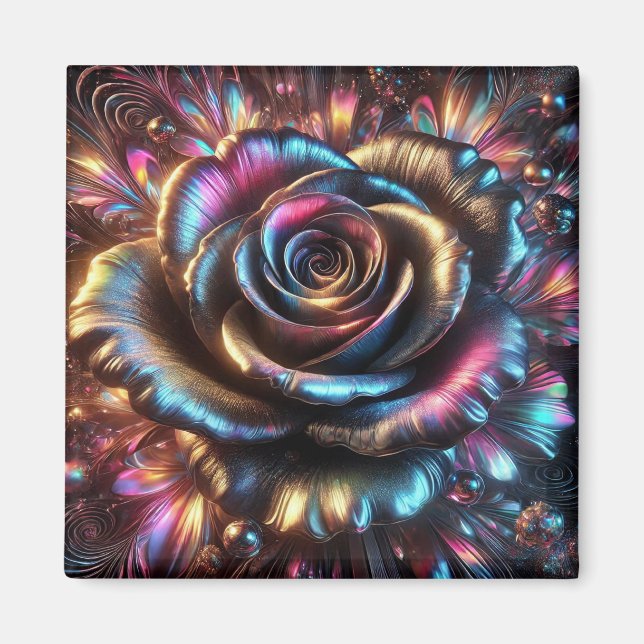 Mehrfarbige Metallische Rose mit dynamischen Schnö Magnet (Vorne)
