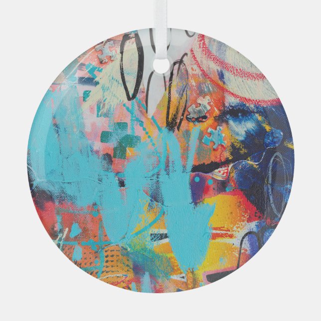 Mehrfarbige Mixed-Media-Kunst Ornament Aus Glas (Vorderseite)
