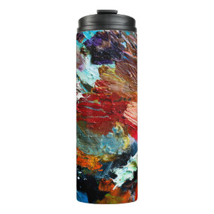 mehrfarbige Ölfarbstriche auf der Palette des Küns Thermosbecher