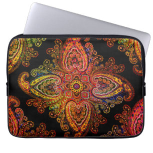 Mehrfarbige Paisley-Muster auf Schwarz 002 Laptopschutzhülle