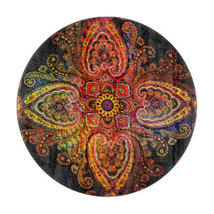 Mehrfarbige Paisley-Muster auf Schwarz 002 Schneidebrett