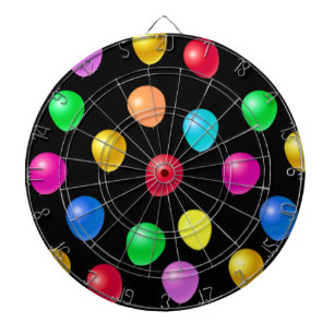 Mehrfarbige Partyballons auf Schwarz Dartscheibe