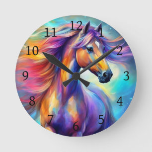 Mehrfarbige Pferd Farbige  Runde Wanduhr