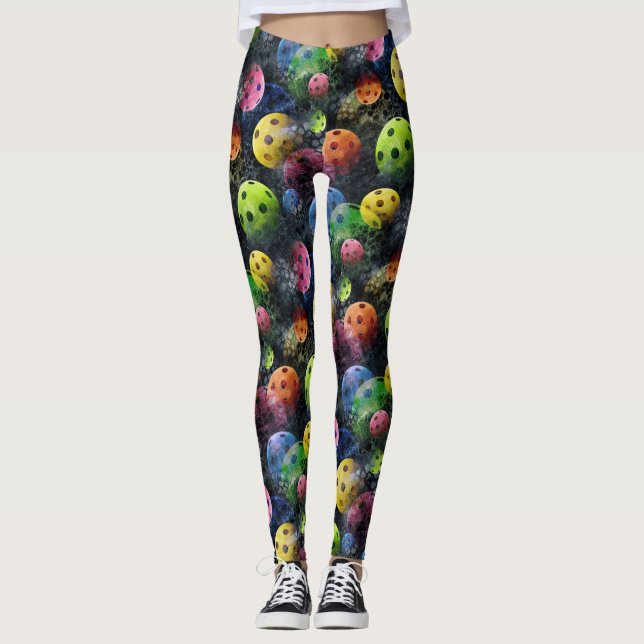 Mehrfarbige Pickleballs Leggings (Vorderseite)