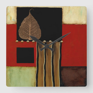 Mehrfarbige Platten-Malerei mit Brown-Blatt Quadratische Wanduhr