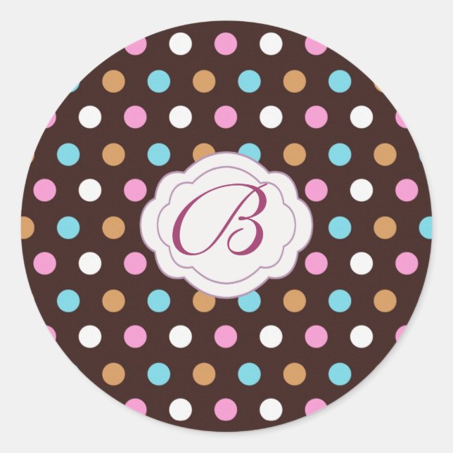 Mehrfarbige Polka-Dot-Monogram-Geschenketikett Runder Aufkleber (Vorderseite)