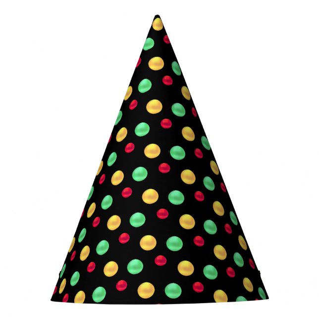 mehrfarbige Polka-Punkte auf schwarz Partyhütchen (Vorderseite)